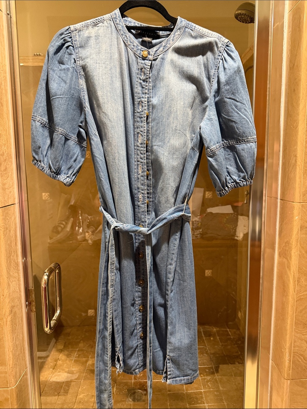Sanctuary Light Blue Denim Button-Front Kids Dress with Puff Sleeves